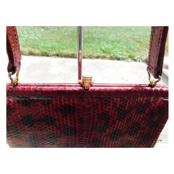Blood Red Black 60's Vintage Hand Held Faux Snakeskin Bag - Picture 4 of 8